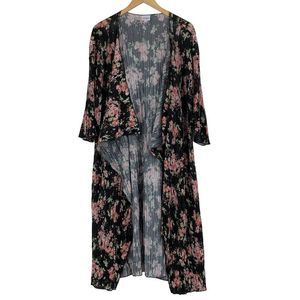 Lularoe Crinkle Size Large Duster Cardi Maxi Long Sleeve Open Floral 2568 Top